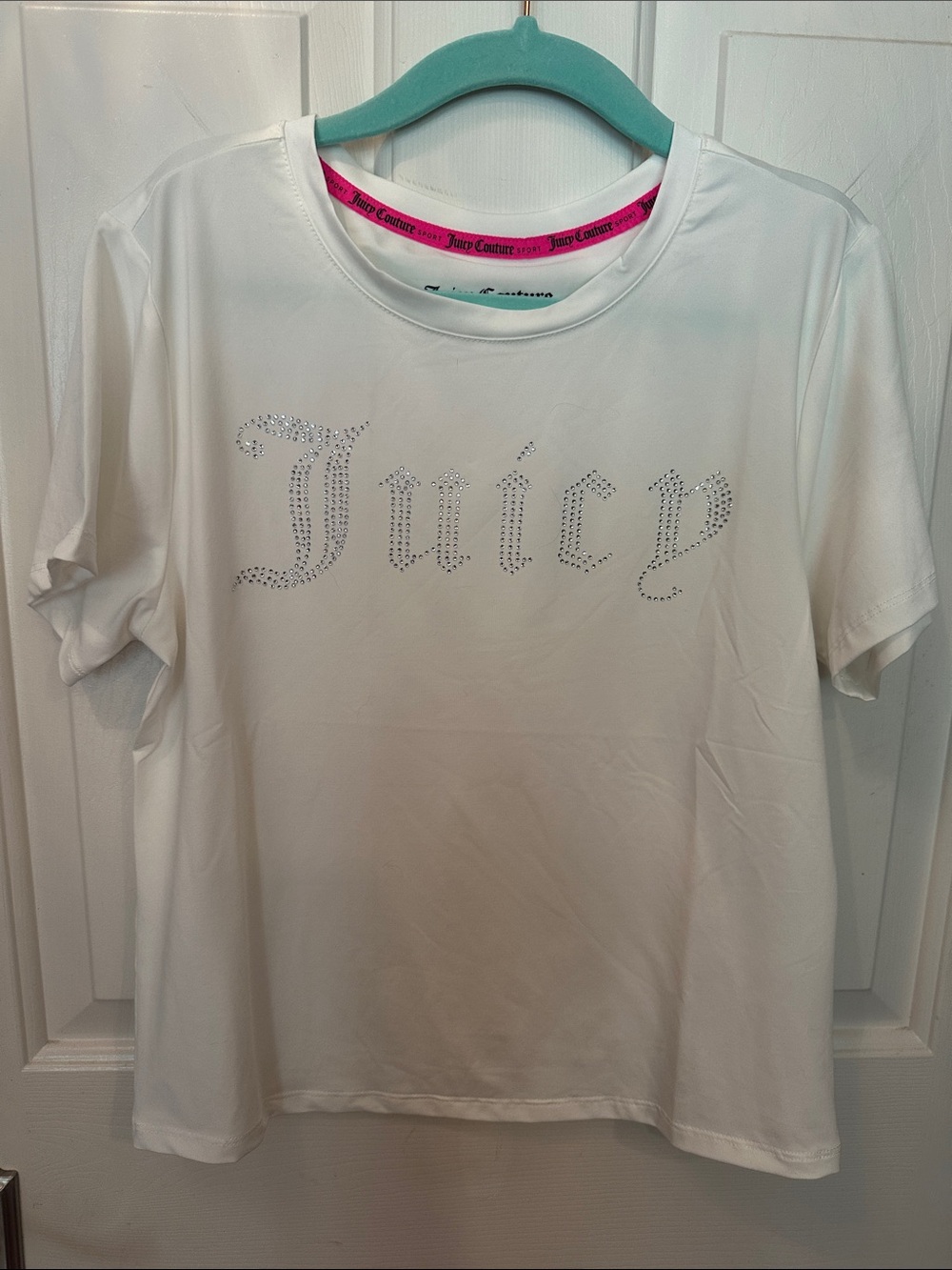 Juicy Couture Sport White Rhinestone Logo Tee small nwt